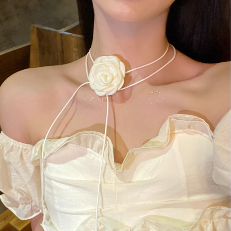 Papaozhu สร้อยคอโชคเกอร์ เชือกยาว ลูกไม้ ดอกกุหลาบ หรูหรา เครื่องประดับ สําหรับผู้หญิง งานปาร์ตี้ งานแต่งงาน คอ