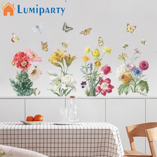 Lumiparty สติกเกอร์ติดผนัง ลายดอกไม้ ใบไม้สีเขียวสดใส ผีเสื้อ ภาพวาดตกแต่งห้องนอน ทางเข้า Diy