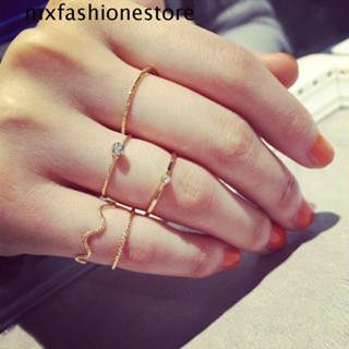 Mxfashione แหวนนิ้วมือ ชุบทอง ประดับคริสตัล พลอยเทียม สไตล์พังก์ 5 ชิ้น