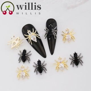 Willis อัญมณีกลิตเตอร์ เพทาย โลหะ รูปแมงมุม 3D สไตล์เรโทร สําหรับตกแต่งเล็บ DIY 2 ชิ้น