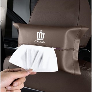 TOYOTA Crown LOGO Tissue Box Car Seat Rear Hanging Paper Bag Handbox Strap Leather Material Storage Bag