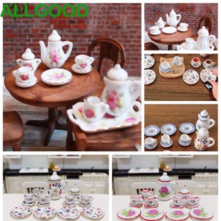 Allgoods ชุดถ้วยชาเซรามิค ขนาดเล็ก 1:12 สีฟ้า สําหรับบ้านตุ๊กตา 15 ชิ้น