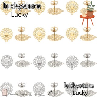 Lucky ต่างหูสตั๊ด สเตนเลส ลายดอกไม้ สีทอง สีเงิน พร้อมห่วง แฮนด์เมด สําหรับทําเครื่องประดับ