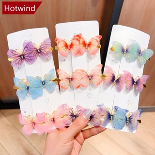 Hotwind กิ๊บติดผม ลายผีเสื้อ 3D สีแคนดี้ แฟชั่นเรียบง่าย สําหรับเด็ก 6 ชิ้น ต่อชุด I1R3