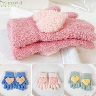 Maywi ถุงมือ แบบเต็มนิ้ว รูปหัวใจ สีพื้น ให้ความอบอุ่น 1-3 ปี