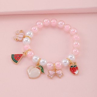 เครื่องประดับ สร้อยข้อมือ จี้ลูกปัด ลายการ์ตูนผลไม้ DIY สําหรับเด็กผู้หญิง