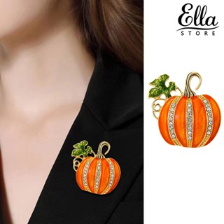 Ellastore123 เข็มกลัด โลหะผสม รูปฟักทอง ใบไม้ สีเขียว สีส้ม ประดับพลอยเทียม ของขวัญวันขอบคุณพระเจ้า สําหรับผู้หญิง