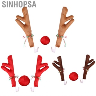 Sinhopsa Car Reindeer Antlers Nose Set Cute Funny with Bells for Christmas Decoration