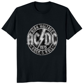 เสื้อยืดแขนสั้น พิมพ์ลาย Ac High Voltage 1975 Dc สีดํา สไตล์เกาหลี สตรีท สําหรับผู้ชาย