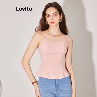 Lovito เสื้อแขนกุด เบสิก สีพื้น หรูหรา สำหรับผู้หญิง L59ED021 (สีชมพู)