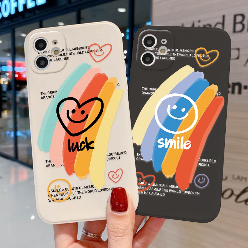 เคสป้องกันโทรศัพท์มือถือ For iphone 11 12 13 PRO 14 PLUS 15 PRO MAX 6 6s 7 8 plus X XR XS MAX รูปแบบรอยยิ้มสีรุ้ง