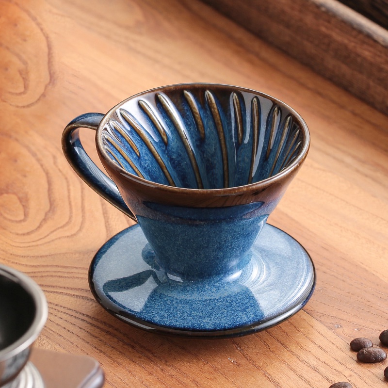 ถ้วยกรองกาแฟดริป แบบเกลียว V60 สีฟ้า สไตล์เรโทร