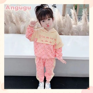 Angugu ชุดกีฬา เสื้อฮู้ดดี้ และกางเกง ลายน่ารัก แฟชั่นฤดูใบไม้ร่วง สําหรับเด็กผู้หญิง 9 เดือน - 12 เดือน - 1 ปี 2023-7 ปี 2 ชิ้น