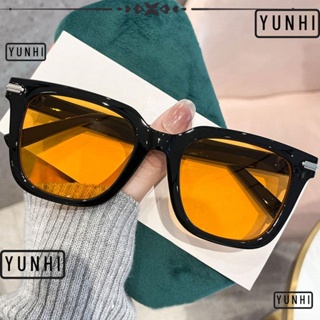 Yunhi แว่นตากันแดด กรอบสี่เหลี่ยม โอเวอร์ไซซ์ Y2K ยืดหยุ่น ป้องกัน UV400 สีดํา สําหรับผู้หญิง และผู้ชาย