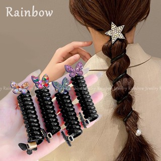 【Rainbow】ยางรัดผม ยางรัดผม รูปผีเสื้อ ประดับพลอยเทียม หรูหรา เครื่องประดับ สําหรับผู้หญิง