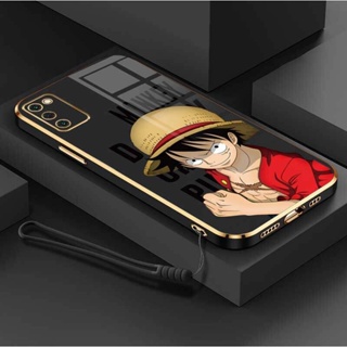 เคสโทรศัพท์มือถือ ซิลิโคนนิ่ม ป้องกันกล้อง ลายการ์ตูนลูฟี่ OnePiece หรูหรา พร้อมสายคล้อง สําหรับ Samsung A03S