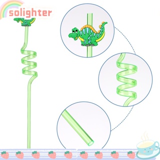 SOLIGHTER หลอดดูดน้ําชั่วคราว ลายการ์ตูนไดโนเสาร์ ใช้ซ้ําได้ 8 ชิ้น