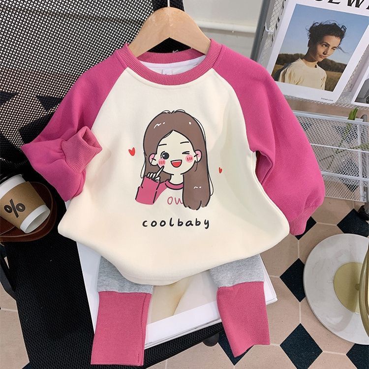 เสื้อกันหนาว แขนยาว กางเกงขายาว ลําลอง สองชิ้น สําหรับเด็กผู้หญิง