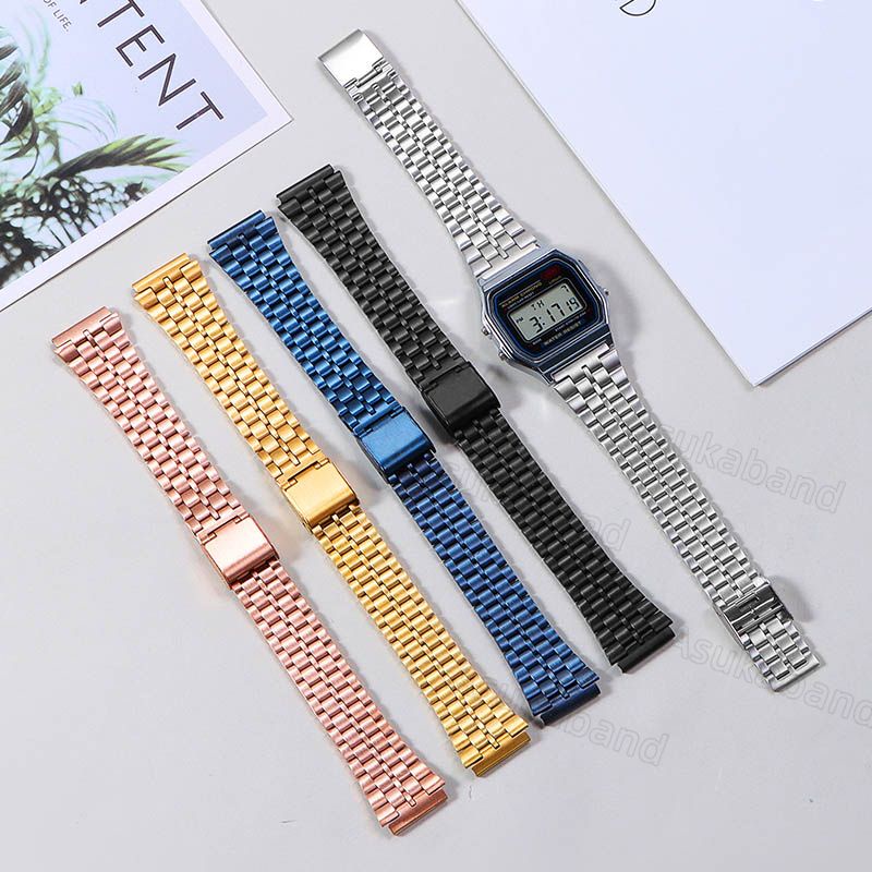 สายนาฬิกาข้อมือเหล็ก สีเงิน สไตล์วินเทจ สําหรับ Casio A158 A168 SGW400 F91W F84 F105 F108 AE1200 AE1300