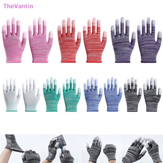 Thevantin ถุงมือผ้าไนล่อน PU พิมพ์ลาย สีชมพู กันลื่น สําหรับงานก่อสร้าง