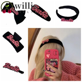 Willis กิ๊บติดผม ตุ๊กตาบาร์บี้ กํามะหยี่ สีชมพู โบว์น่ารัก กิ๊บติดผม เครื่องประดับผม ทุกวัน