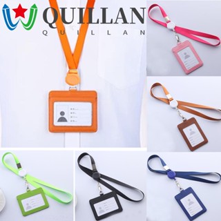 Quillan กระเป๋าใส่บัตร หนัง PU แบบพกพา พับเก็บได้ คุณภาพสูง พร้อมสายคล้องคอ