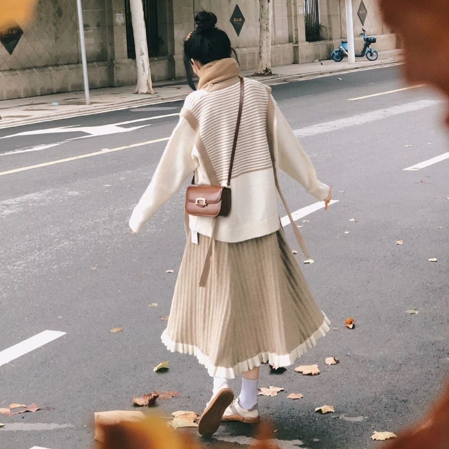 ชุดเสื้อแจ็กเก็ตกันหนาว ผ้าถัก แบบนิ่ม กลูตินัส ขนาดเล็ก แฟชั่นฤดูใบไม้ร่วง สําหรับสุภาพสตรี