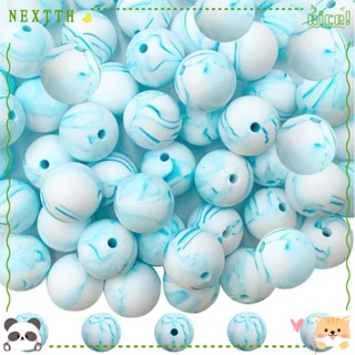 Nextth ลูกปัดยางซิลิโคน ทรงกลม สีขาว สีฟ้า 15 มม. สําหรับทําเครื่องประดับ งานฝีมือ DIY