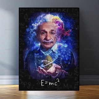 ภาพวาดผ้าใบ รูปกราฟฟิติ Albert Einstein สไตล์โมเดิร์น สําหรับตกแต่งผนังบ้าน ห้องนั่งเล่น