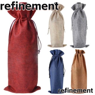 Refinement ถุงผ้าลินิน แบบผูกเชือก ซักทําความสะอาดได้ สําหรับใส่ขวดไวน์ แชมเปญ 3 ชิ้น