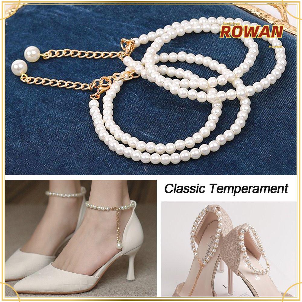 Rowans สร้อยข้อเท้า โซ่ไข่มุก กันลื่น ปรับได้ สําหรับรองเท้าส้นสูง ปาร์ตี้