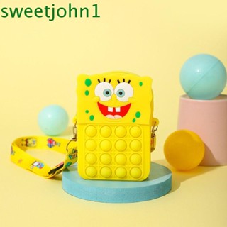 Sweetjohn กระเป๋าสะพายข้าง ซิลิโคน ลาย Spongebob ขนาดเล็ก ปรับสายได้ สําหรับเด็ก