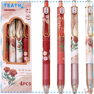 Teath ปากกาหมึกเจล พลาสติก ลายดอกไม้ 0.5 มม. 4 ชิ้น