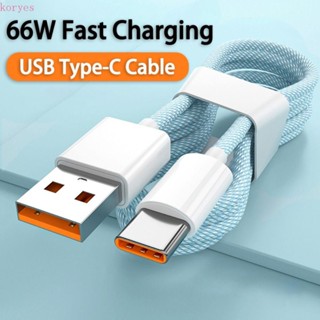 Koryes สายเคเบิลข้อมูล แบบถัก 66W 66W 6A USB C 66W ชาร์จเร็ว หลากสี สําหรับโทรศัพท์มือถือ