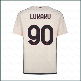 เสื้อยืดแขนสั้น ทรงหลวม พิมพ์ลาย AS Roma Away Jersey Lukaku Football พลัสไซซ์ 2023-24