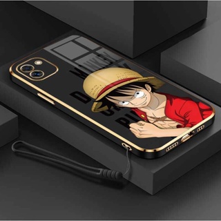 เคสโทรศัพท์มือถือ ซิลิโคนนิ่ม ป้องกันกล้อง ลายการ์ตูนลูฟี่ OnePiece หรูหรา พร้อมสายคล้อง สําหรับ Samsung A03