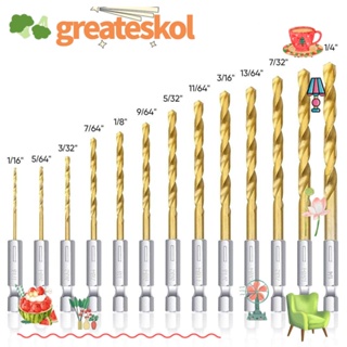 Greateskol ดอกสว่านเจาะ หกเหลี่ยม เหล็กไทเทเนียม 1/16-1/4 13 ชิ้น ต่อชุด ก้านหกเหลี่ยม สีทอง และสีขาว 135 องศา 13 ชิ้น ต่อชุด