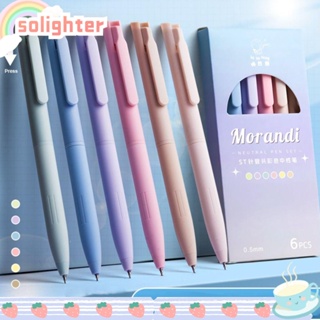 SOLIGHTER ปากกาเจล 6 สี / ชุด เครื่องเขียนสร้างสรรค์ Morandi สีนักเรียน ของขวัญ ภาพวาด ลงนามปากกา