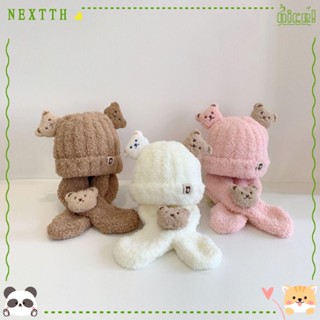 Nextth ชุดหมวก ผ้าพันคอ ผ้ากํามะหยี่ขนนิ่ม ลายการ์ตูนหมี ให้ความอบอุ่น สําหรับเด็กทารก