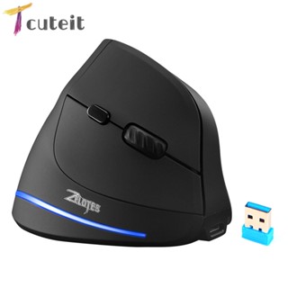 Tcuteit ZELOTES F-35 เมาส์ไร้สาย 6 ปุ่มกด 2400DPI ปรับได้ แนวตั้ง