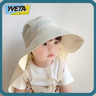 Yveta หมวกบังแดด ผ้าฝ้าย ระบายอากาศ ขนาดใหญ่ ป้องกันรังสียูวี สีพื้น แฟชั่นสําหรับเด็กผู้หญิง