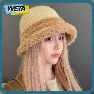 Yveta หมวกถัก ผ้ากํามะหยี่ขนนิ่ม ไร้ขอบ สีตัดกัน ให้ความอบอุ่น แฟชั่นฤดูหนาว สําหรับผู้หญิง 2023