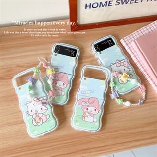 เคสโทรศัพท์มือถือ ซิลิโคนนิ่ม TPU ใส ลายการ์ตูนเมโลดี้น่ารัก พร้อมสายคล้อง สําหรับ Samsung Galaxy Z Flip 5 Z Flip 4 Z Flip 3