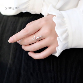 Yonger แหวนแต่งงาน รูปแมวน่ารัก สีเงิน ปรับได้ เรียบง่าย เครื่องประดับแฟชั่น สําหรับผู้หญิง คู่รัก