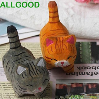 Allgoods ฟิกเกอร์ไม้แกะสลัก แฮนด์เมด รูปแมว สีเทา สีส้ม สําหรับตกแต่งบ้าน สวน