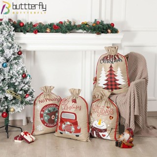 Buttterfly กระเป๋าผ้าใบหูรูด ลายสโนว์แมน คริสต์มาส ขนาดใหญ่