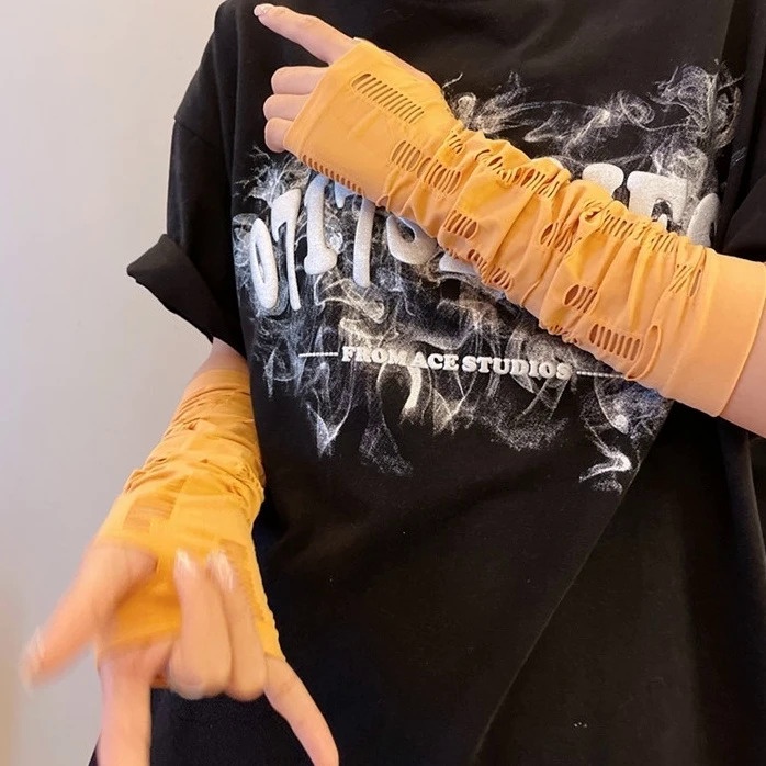 ถุงมือ ผ้าเรยอน ฉีกขาด สไตล์พังก์ โกธิค โลลิต้า ไร้นิ้วมือ สีเข้ม แฟชั่นนินจา สําหรับผู้หญิง - รูปที่ 6