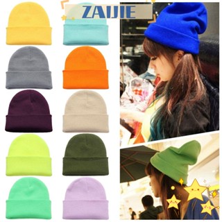 Zaijie24 หมวกบีนนี่ ผ้าถัก สีพื้น น่ารัก สําหรับผู้หญิง / ผู้ชาย