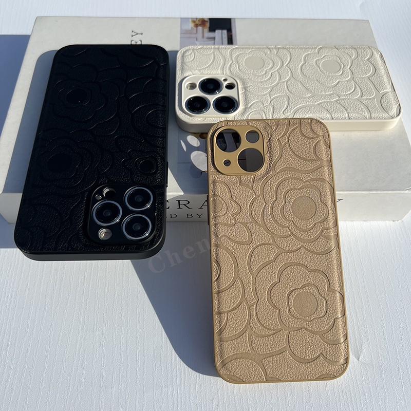 Camelliaรูปแบบpuหนังสําหรับiphone 16 16Promax 16Pro 16Plus 15Promax 15Pro 15 14Promax 14Pro 14 11 12promax 13promax x xs xr xsmax 11promax 12Pro 13Pro 8Plus