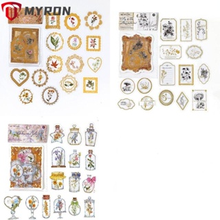 Myron สติกเกอร์ PET ลายดอกไม้ หลากสี สไตล์วินเทจ สําหรับติดตกแต่งสมุดภาพ DIY 90 ชิ้น